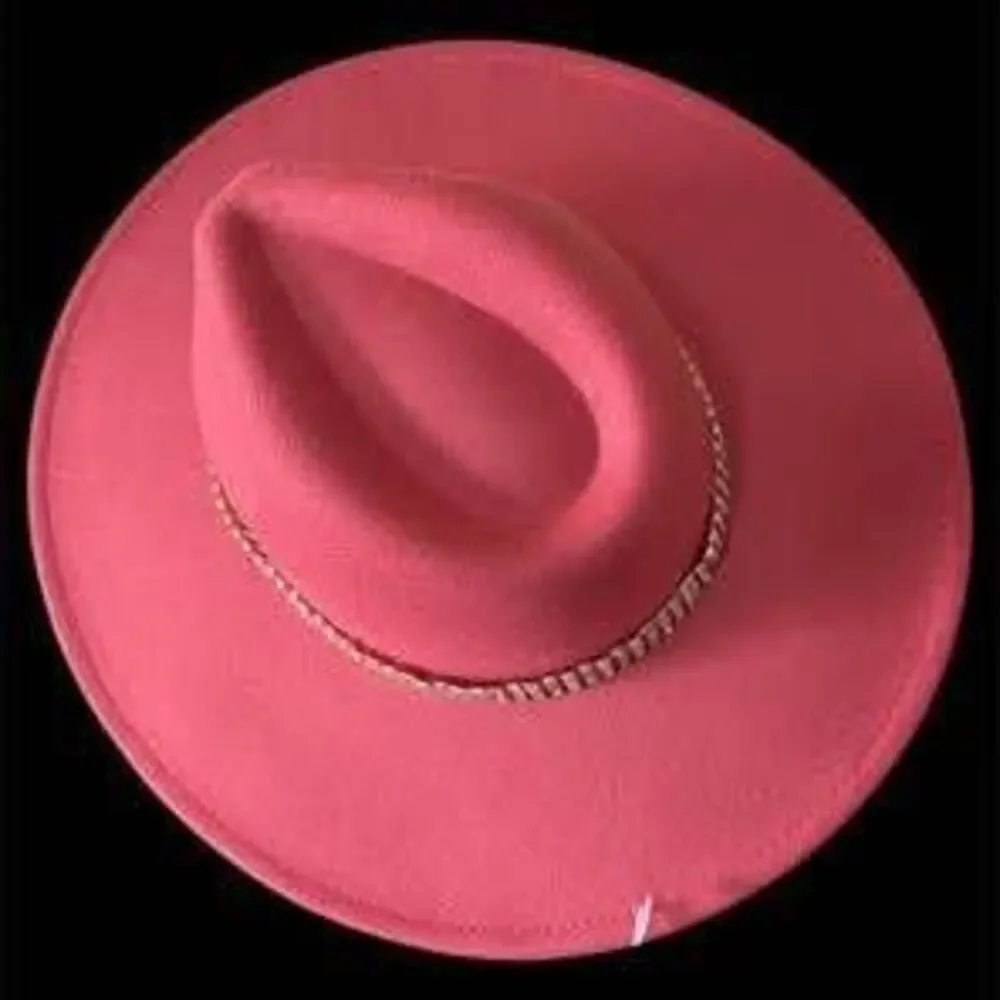 NEW Women’s Coachella Fedora Style Wide Brim Dark Rose W/Rhinestone Hat